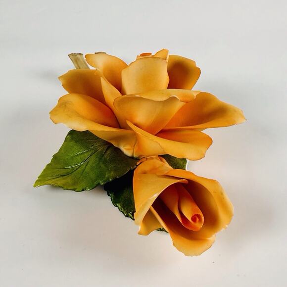 Capodimonte Italy Porcelain Orange Rose Flower Spray Sculpture w/ Label Fabar - Picture 6 of 16